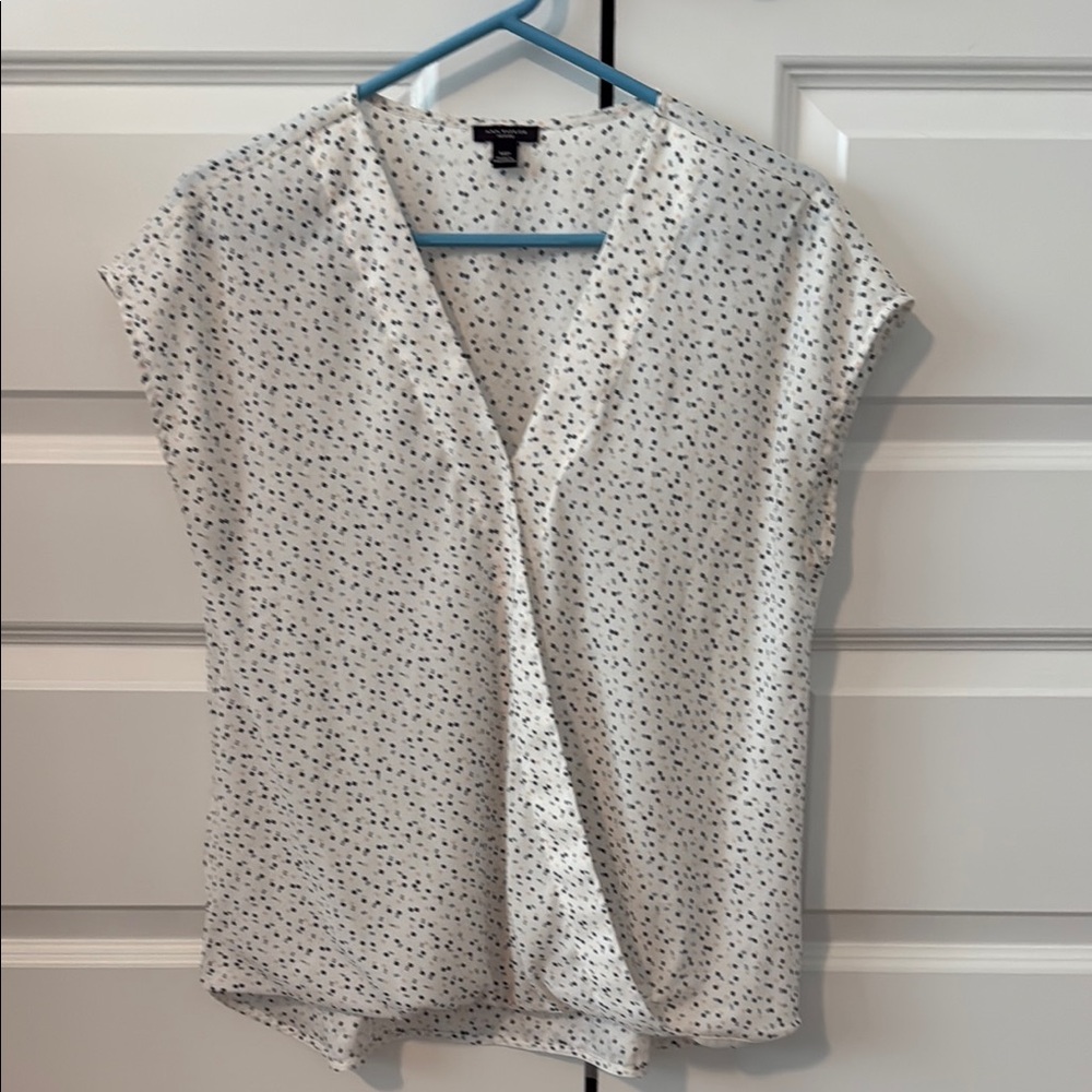 Ann Taylor Cream Wrap Blouse with Cap Sleeves